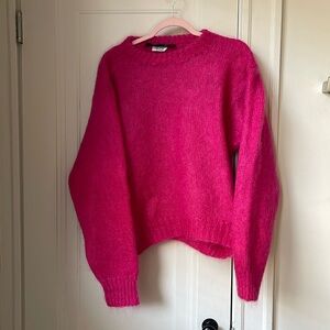 NWOT Liatti Hot Pink Mohair Wool Sweater Hand Knit in England Jumper Magenta L